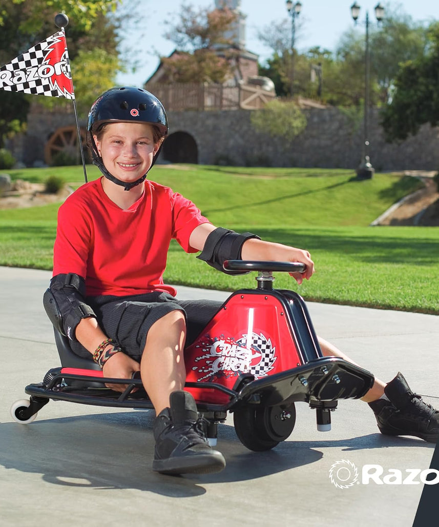 عربة ريزور كريزي كارت جونيور 2.0 - سيارة كارت كهربائية للانجراف للأطفال من سن 9 سنوات فما فوق، سرعات تصل إلى 19 كم/ساعة، مع مقود انجراف، مدة ركوب 40 دقيقة، آلة انجراف مثالية