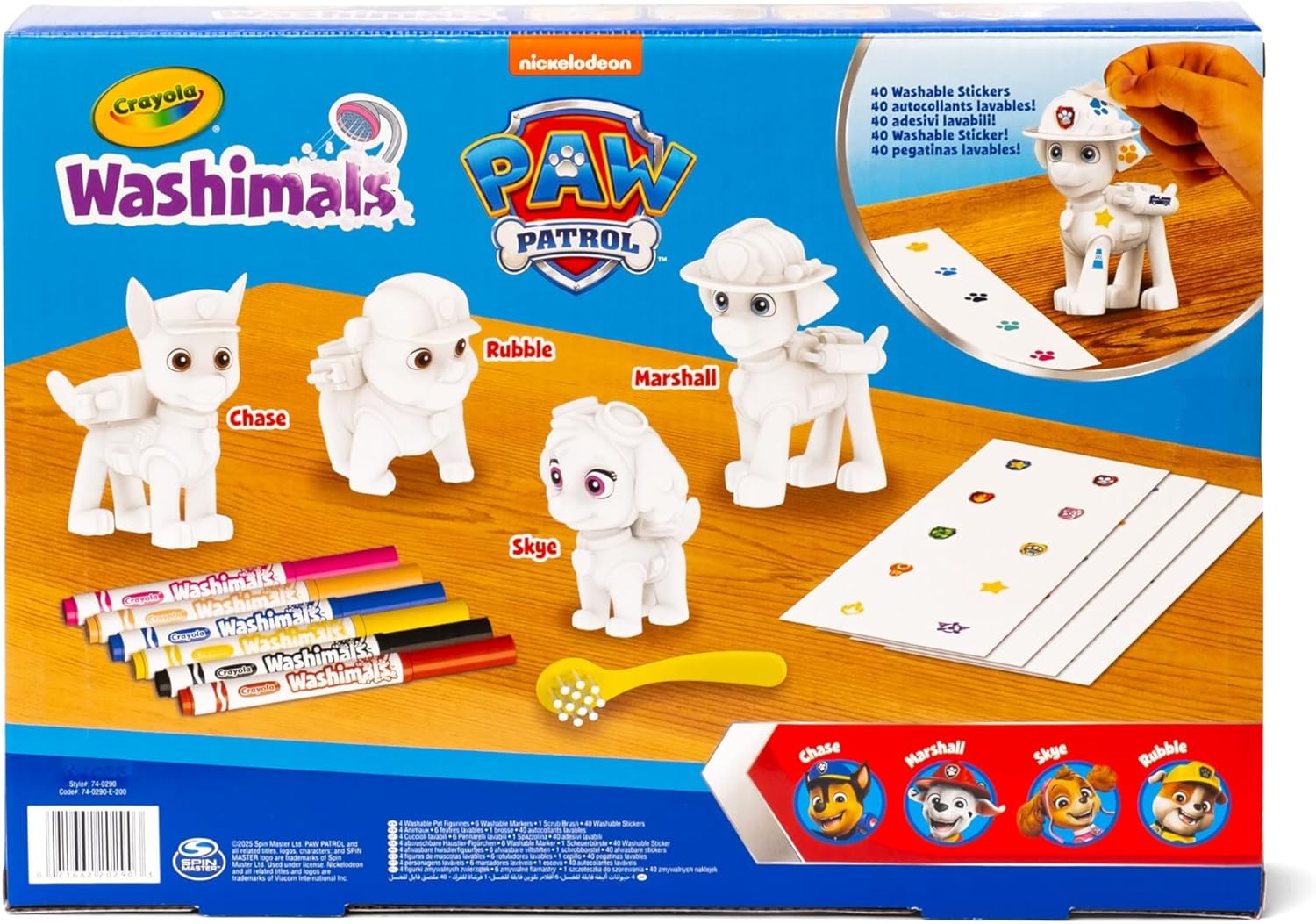 CRAYOLA - Washimals Paw Patrol Activity Set with 4 Puppies, 6 Washable Markers, 40 Stickers and Brush, Toy and Gift for Children, from 3 Years