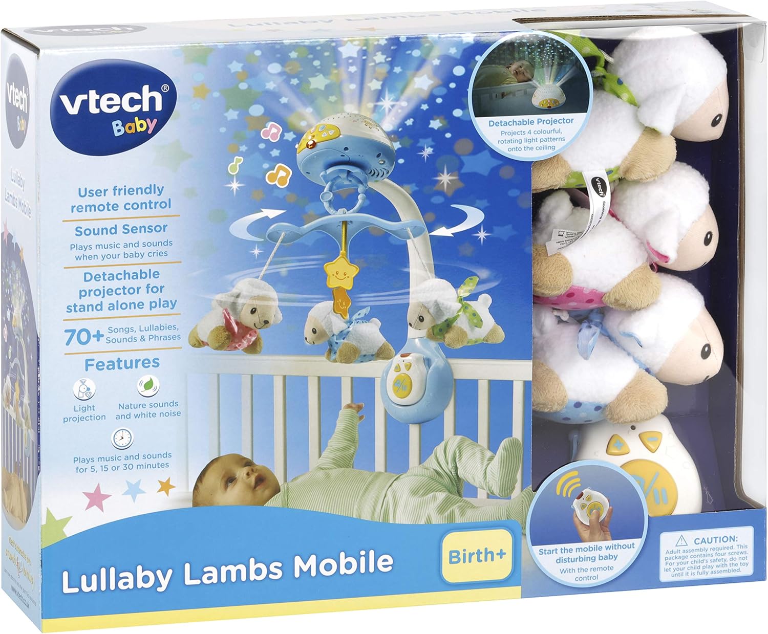 VTech Lullaby Lambs Mobile – Soothing Music & Lights for Baby, Detachable & Cot-Compatible