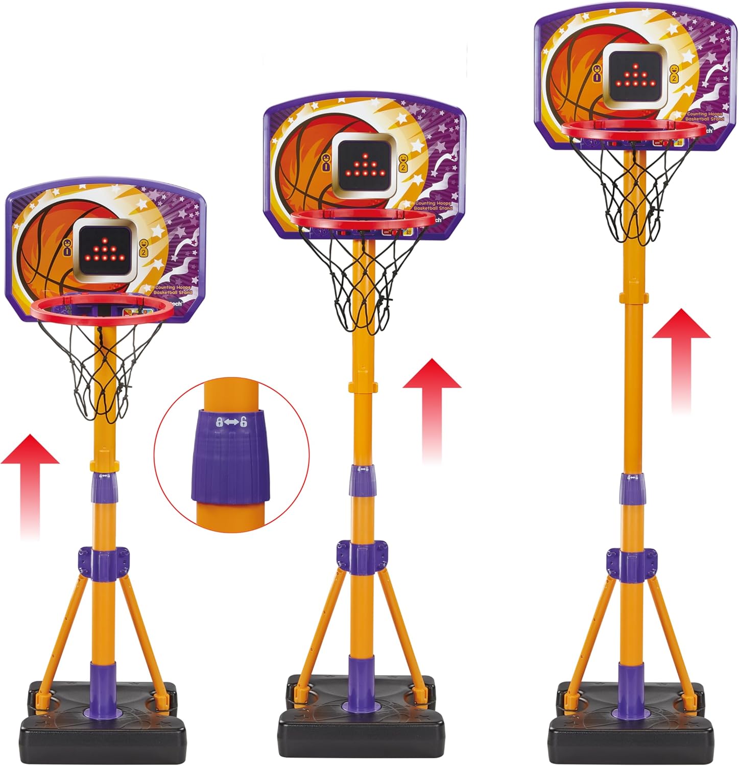 VTech Counting Hoops Basketball Stand – Adjustable Interactive Hoop with LED Screen & 3 Games, Toddler Toy for Ages 3+