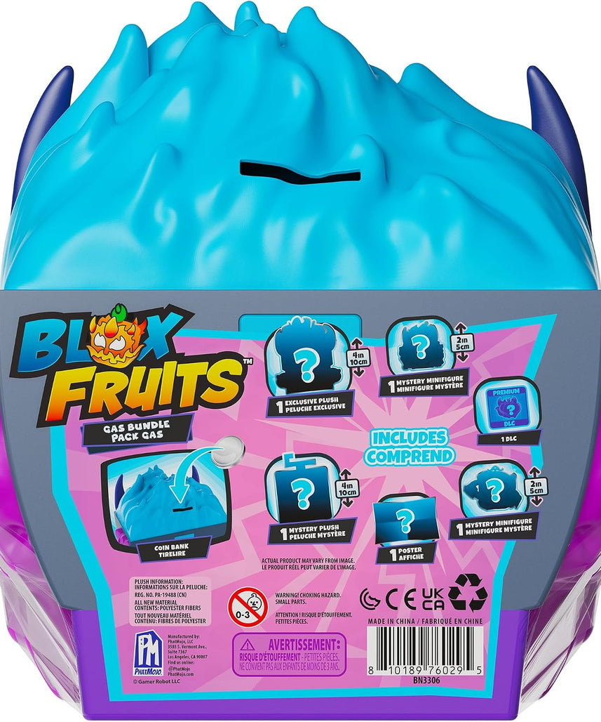 Blox Fruits Gas Collector Bundle, Gas Fruit Storage Case with 2 Minifigures, 2 Soft 4-Inch Plush Characters, Collector Poster and Premium DLC Code, Official Blox Fruits Merchandise, 6+ Years