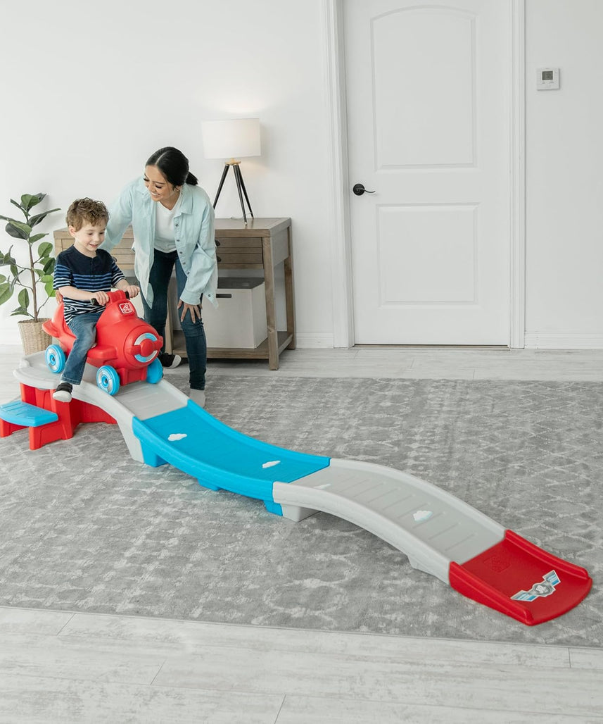 Step2 Sky Rider Up & Down Roller Coaster Ride-On Toy with Airplane Coaster Car, Indoor & Outdoor Playset for Toddlers, Durable Plastic Track, Red, 2+ Years