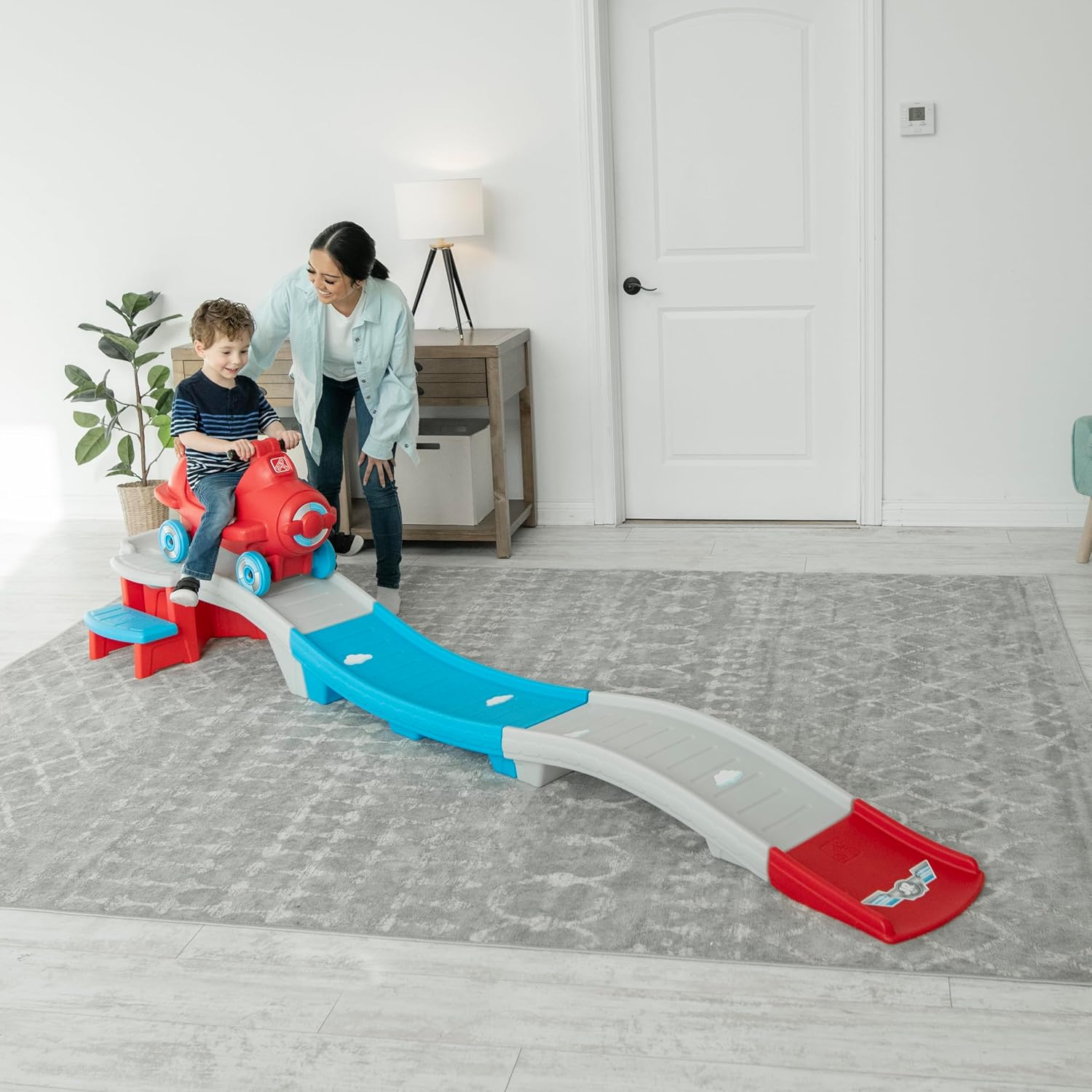 Step2 Sky Rider Up & Down Roller Coaster Ride-On Toy with Airplane Coaster Car, Indoor & Outdoor Playset for Toddlers, Durable Plastic Track, Red, 2+ Years