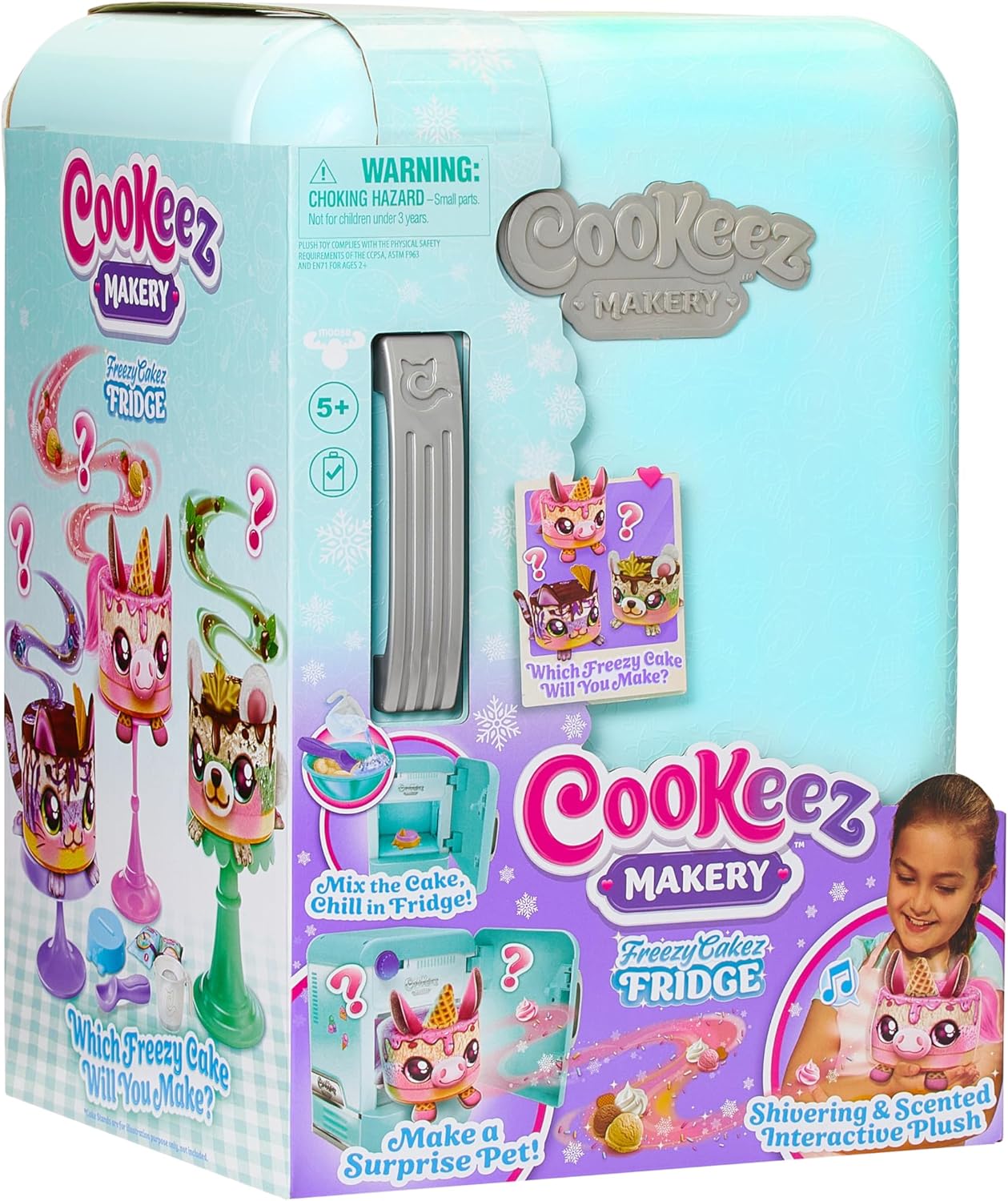 Cookeez Makery Freezy Cakez Fridge Playset, Mix and Decorate Plush Surprise Toy, Interactive Scented Plush with Sounds, Creative Playset for Kids, 5+ Years