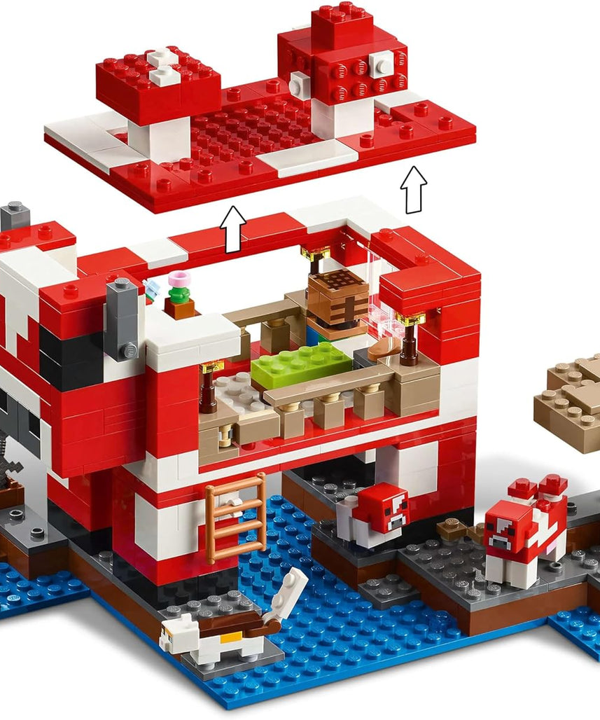 LEGO Minecraft The Mooshroom House Toy - Building Set incl. a Steve Figure, Mobs, a Crafting Table and Farm - Ramadan Gift for 8+ Year Old Girls & - Boys 21270