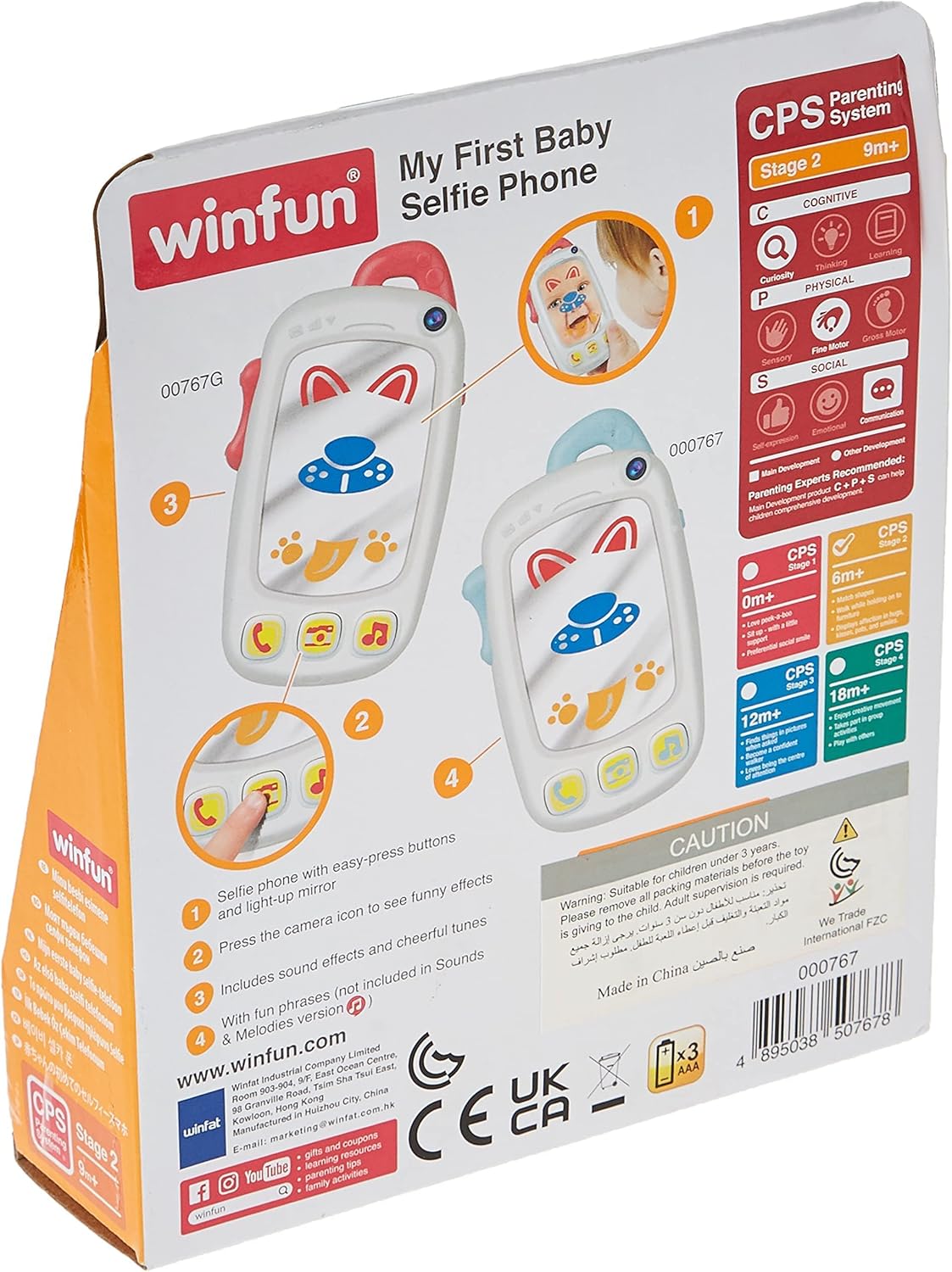 WinFun My First Baby Selfie Phone – Interactive Light-Up Toy with Camera Sounds, Music & Learning Play for Toddlers 9M+