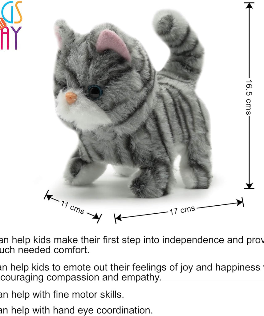 Pugs At Play Walking Zoe 6.5-Inch Interactive Plush Cat Toy with Meow Sound and Wagging Tail for Kids Ages 3 to 5