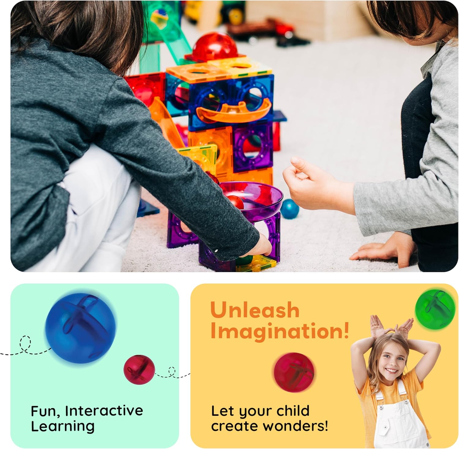 PicassoTiles Marble Run 100 Piece Magnetic Tile Race Track Toy Play Set STEM Building & Learning Educational Magnet Construction Child Brain Development Kit Boys Girls Age 3 4 5 6 7 8+ Years Old Toys