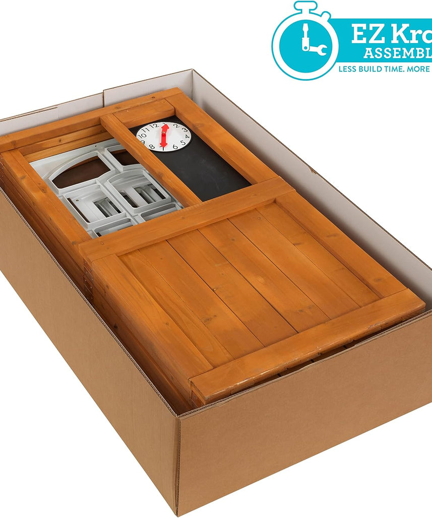 KidKraft 405 Garden View Wooden Outdoor Playhouse, Backyard Playhouse with Café Style Windows, Interactive Accessories, Ages 3 to 8, EZ Kraft Assembly, Weather Resistant Wood