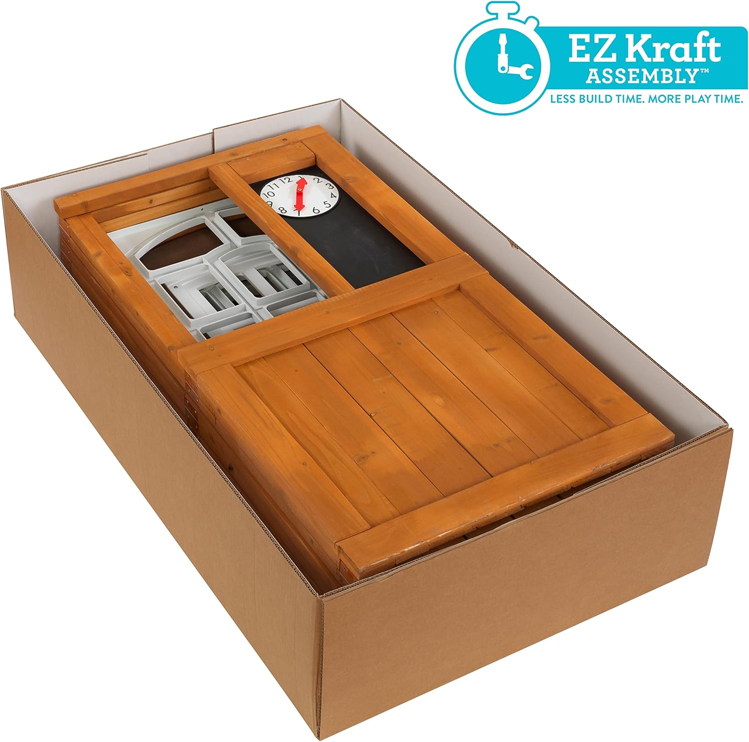 KidKraft 405 Garden View Wooden Outdoor Playhouse, Backyard Playhouse with Café Style Windows, Interactive Accessories, Ages 3 to 8, EZ Kraft Assembly, Weather Resistant Wood