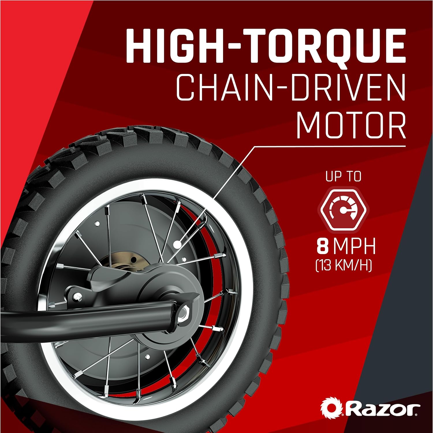 دراجة Razor MX125 Dirt Rocket الكهربائية للأطفال من سن 7 سنوات فما فوق، محرك عزم دوران عالي 100 واط، دفع خلفي، سرعات تصل إلى 8 أميال في الساعة، وقت تشغيل 40 دقيقة، لون أسود