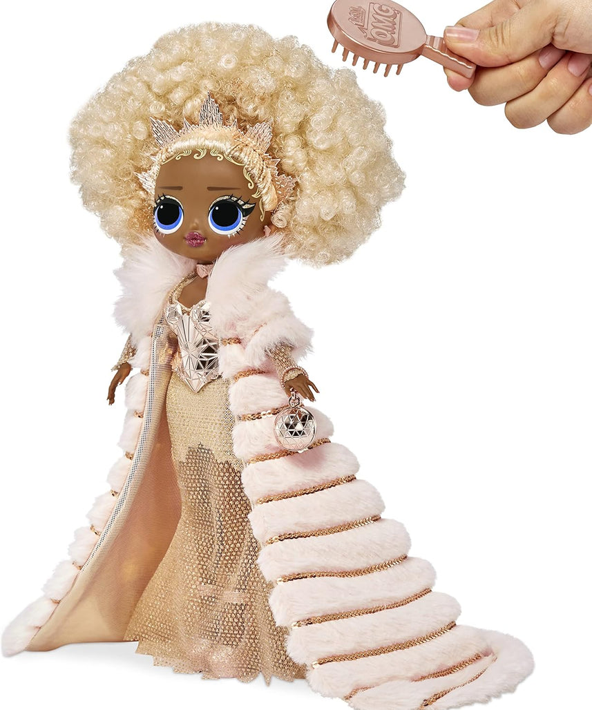دمية ملكة جمع هدايا مفاجأة العيد لعام ٢٠٢١ من LOL، إصدار محدود، زي ذهبي، إكسسوارات فاخرة، وحامل عرض مضيء، هدية مميزة للفتيات من عمر ٥ سنوات فما فوق