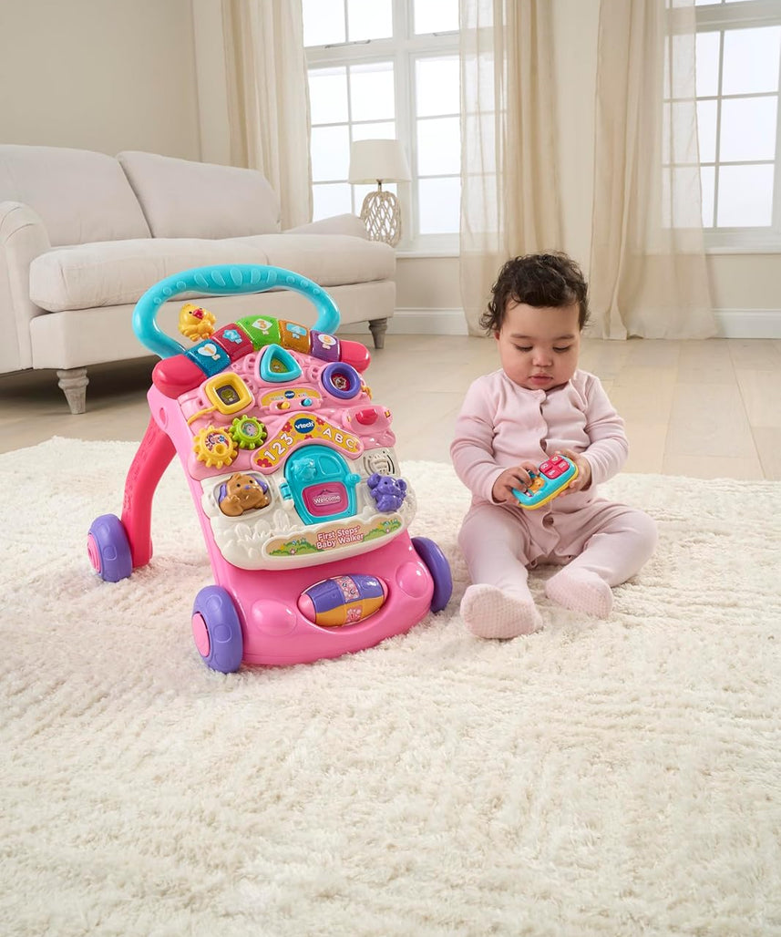 Vtech First Steps Baby Walker Pink With Blue Handle