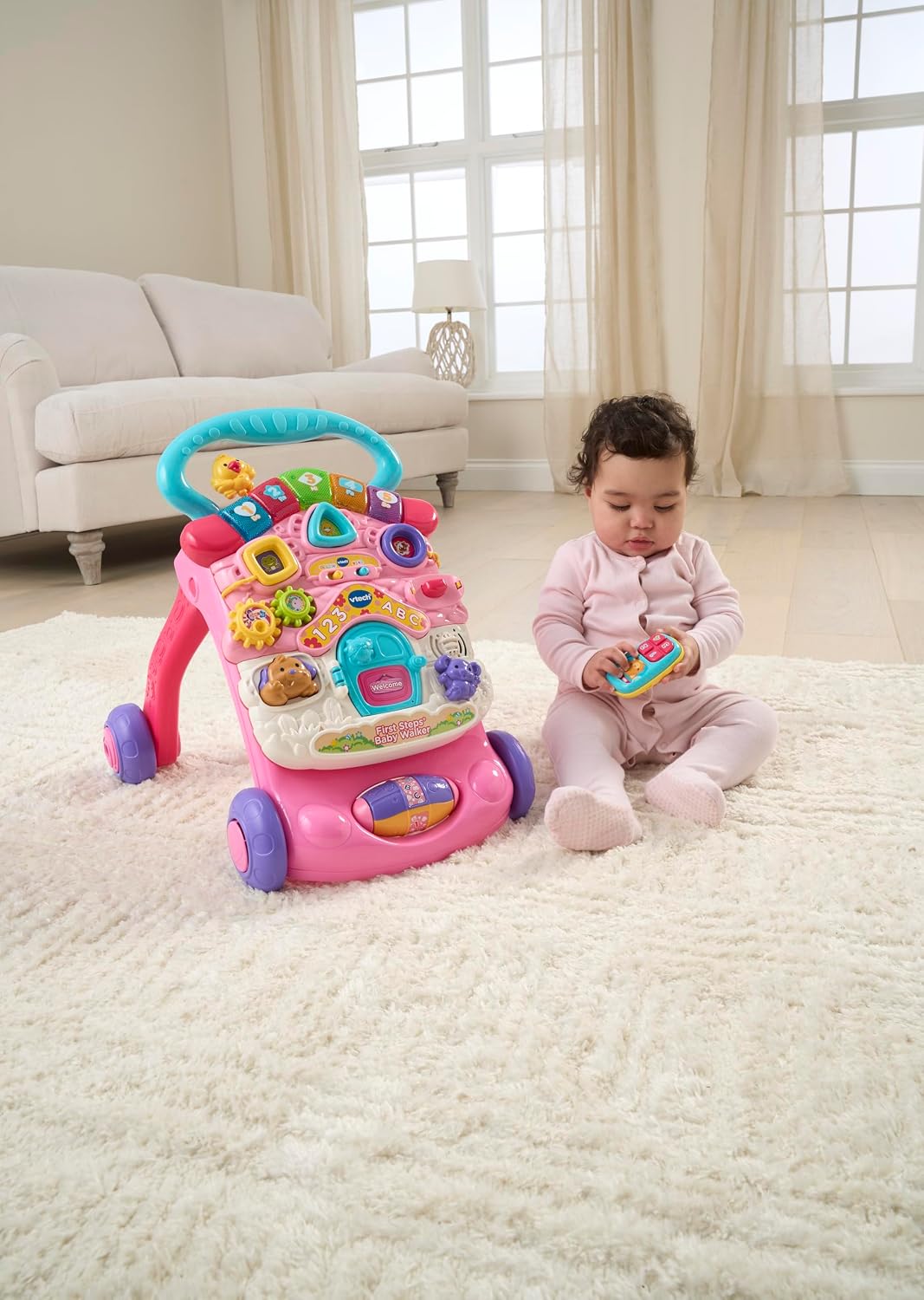Vtech First Steps Baby Walker Pink With Blue Handle