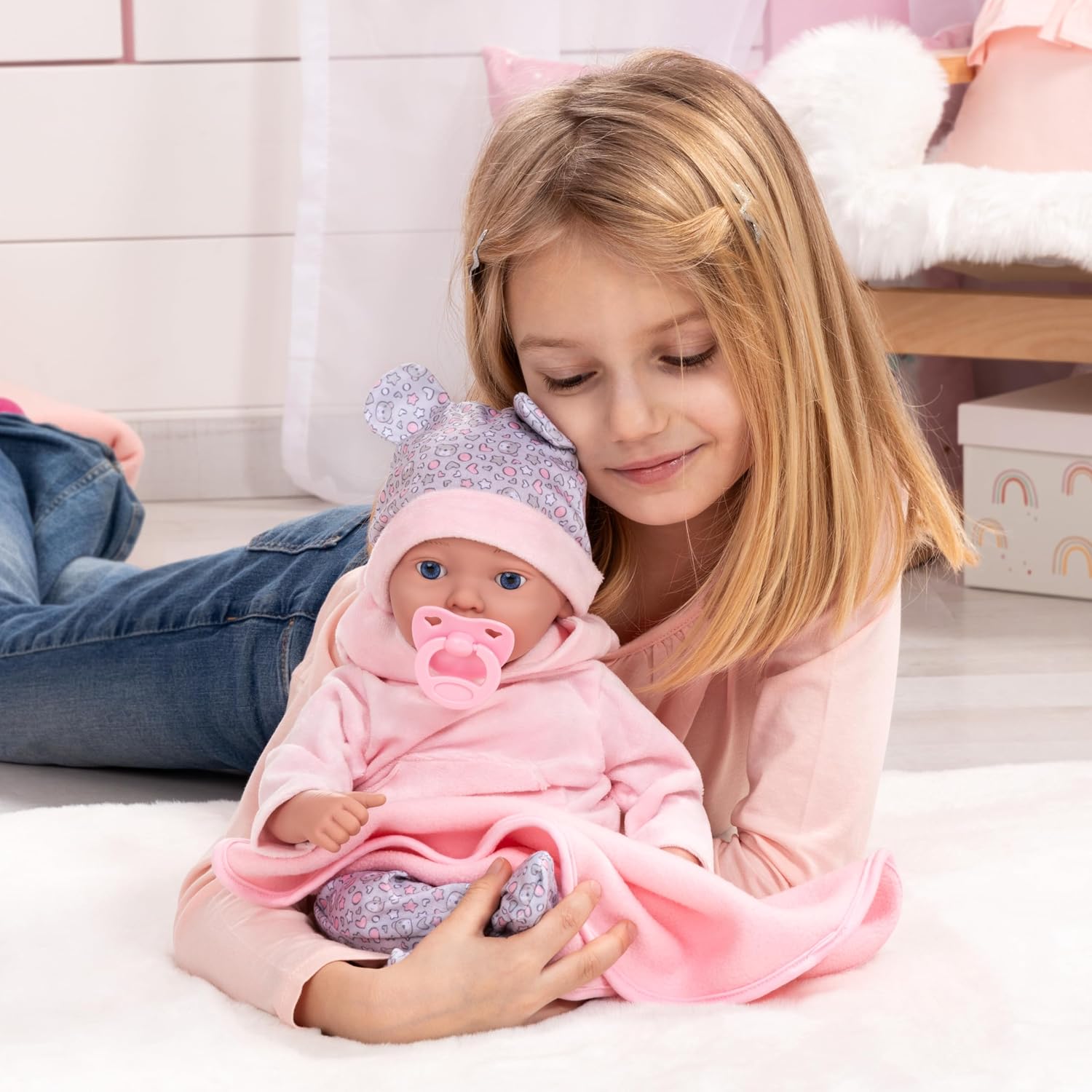 Bayer Design 93827AD Reborn Baby Doll Lifelike Realistic Dummy Bottle Blanket 38cm