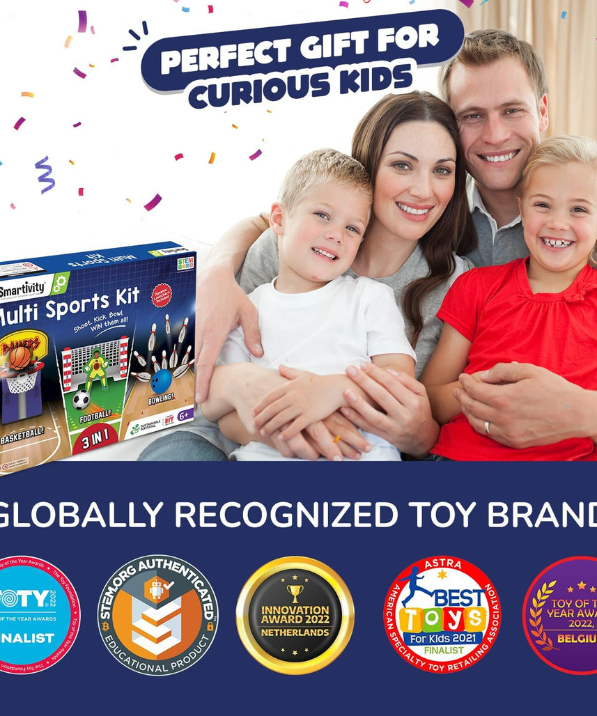 Smartivity 3in1 Basketball, Soccer, Bowling I Indoor Sports Game for Kids 6-12 Years Old I for Boys & Girls | DIY STEM Toy for Kids 6,7,8,9,10,11,12, Years I Wooden Construction Kit