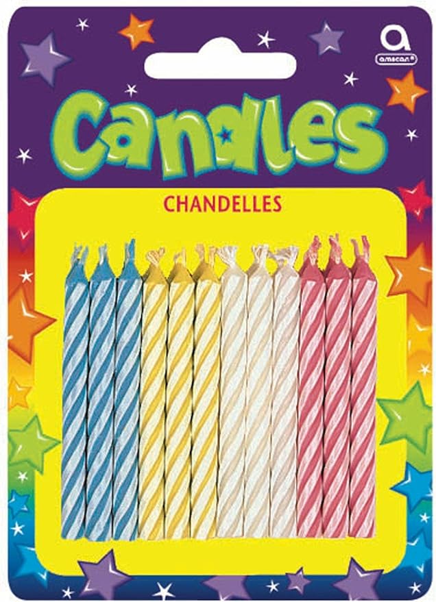 amscan Assorted Candy Stripe Spiral Birthday Candles | Pack of 24 | Party Suppply