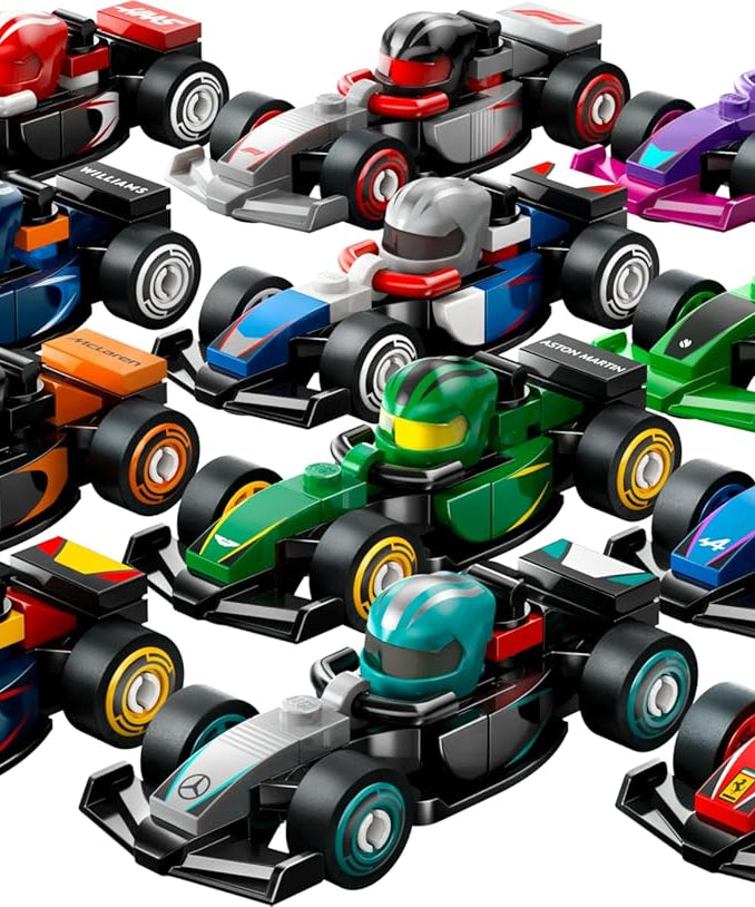 LEGO Minifigures F1 Collectible Race Cars Toys - Get 1 of 12 Mini Car Models with Drivers Helmets & Moving Wheels - Formula 1 Teams incl. Ferrari, Mercedes, McLaren, Red Bull - Mystery Box - 71049