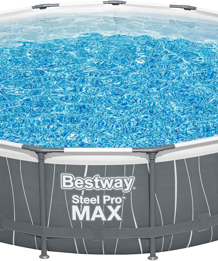 Bestway Steel Pro Max™ Round Frame Swimming Pool with LED Light & Filter Pump, 15 ft (4.57m x 1.07m) – Above Ground Pool Set, Grey, Ages 18+