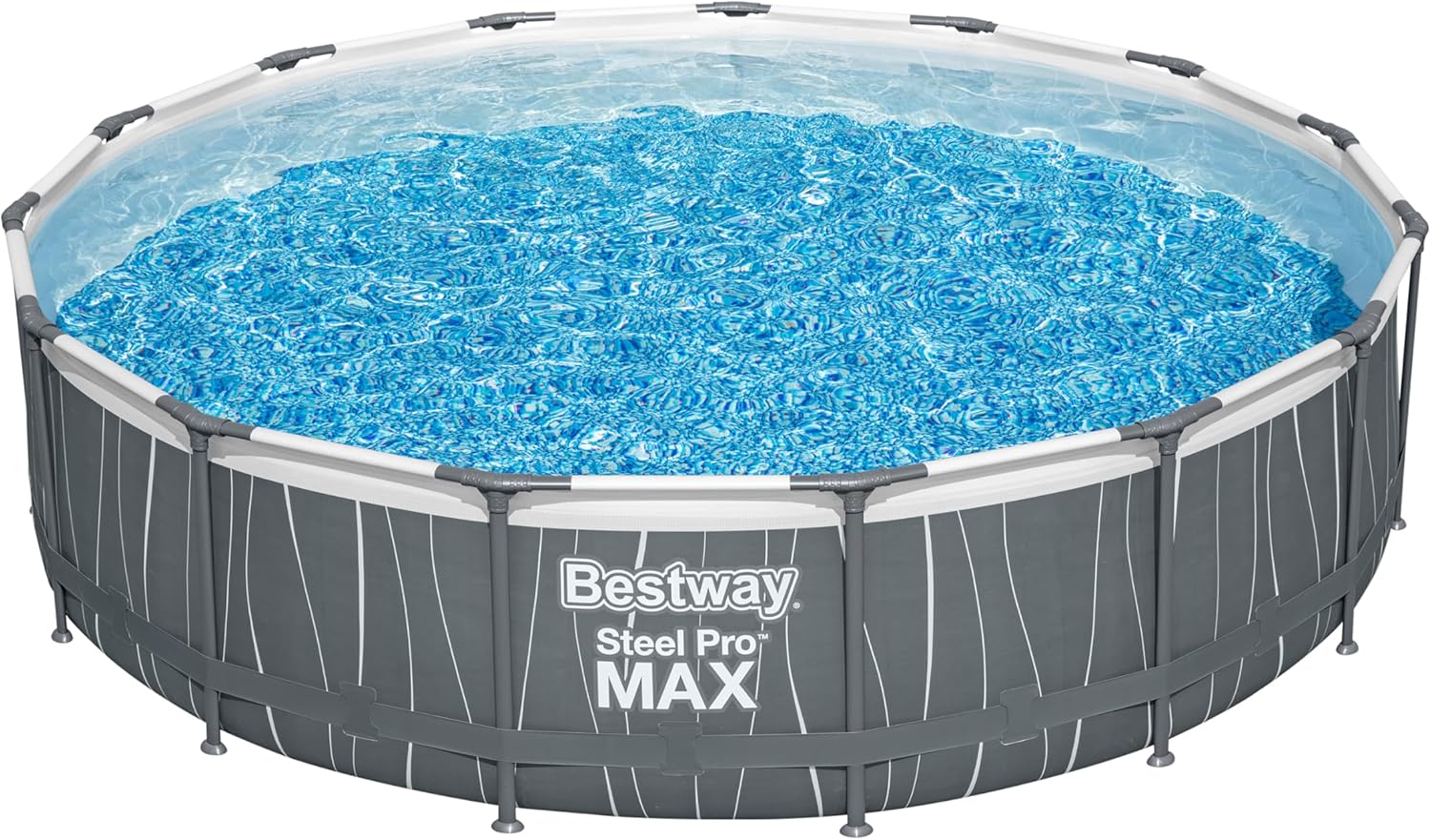 Bestway Steel Pro Max™ Round Frame Swimming Pool with LED Light & Filter Pump, 15 ft (4.57m x 1.07m) – Above Ground Pool Set, Grey, Ages 18+