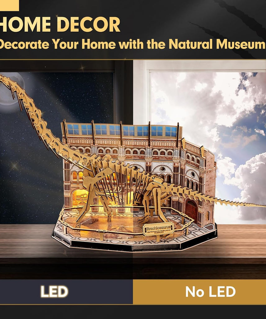 CubicFun Natural Museum Brachiosaurus 3D Puzzle Skeleton Model Kit with LED Lights, 216-Piece Dinosaur Fossil STEM Building Set for Kids & Adults