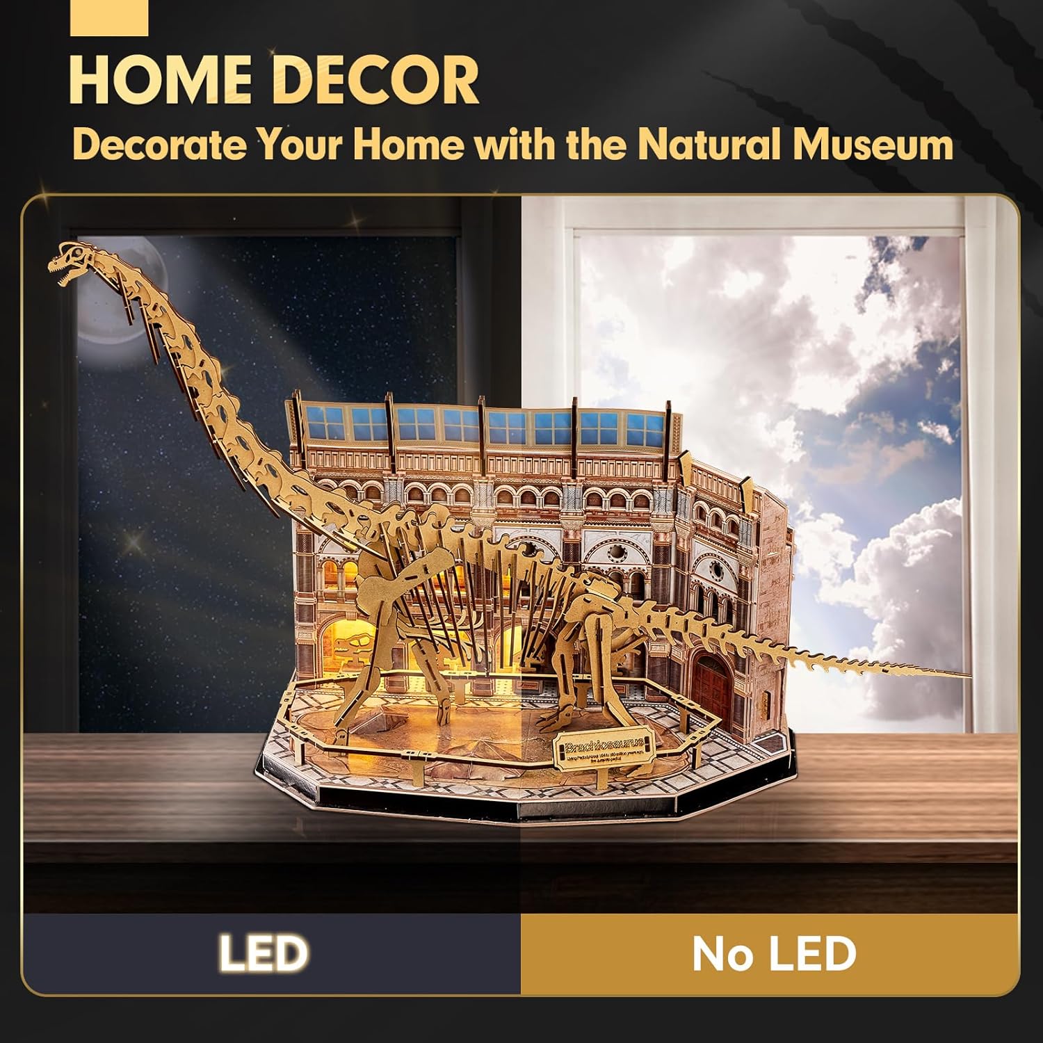 CubicFun Natural Museum Brachiosaurus 3D Puzzle Skeleton Model Kit with LED Lights, 216-Piece Dinosaur Fossil STEM Building Set for Kids & Adults