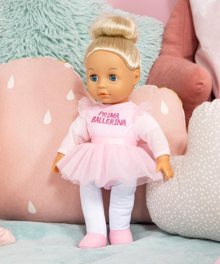 Bayer Design Prima Ballerina Doll 33cm Soft Body with Music, Blonde Hair Bun, Pink Tutu Dress, Battery Operated Musical Doll for Pretend Play, 18M+ Months