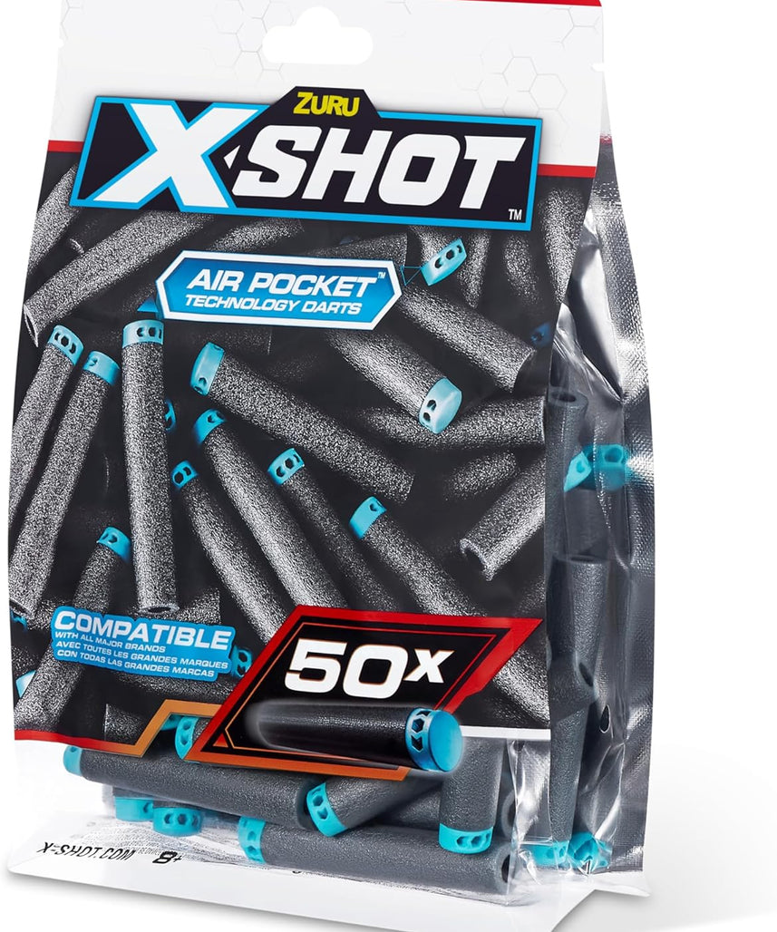 Zuru XSHOT Foam Dart Refill Pack of 50, Compatible with Nerf Blasters, Air Pocket Technology, Lightweight Durable Soft Bullet Ammunition for Boys, Age 8+