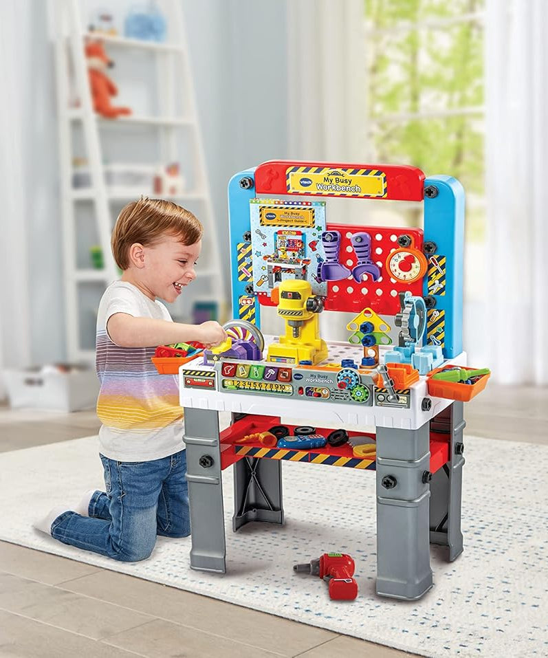 VTech My Busy Workbench, Interactive Toddler Toy, Pretend Play Tools, 100+ Pieces, Lights, Music & Sounds, Kids Gifts 3, 4, 5 + Years, English Version