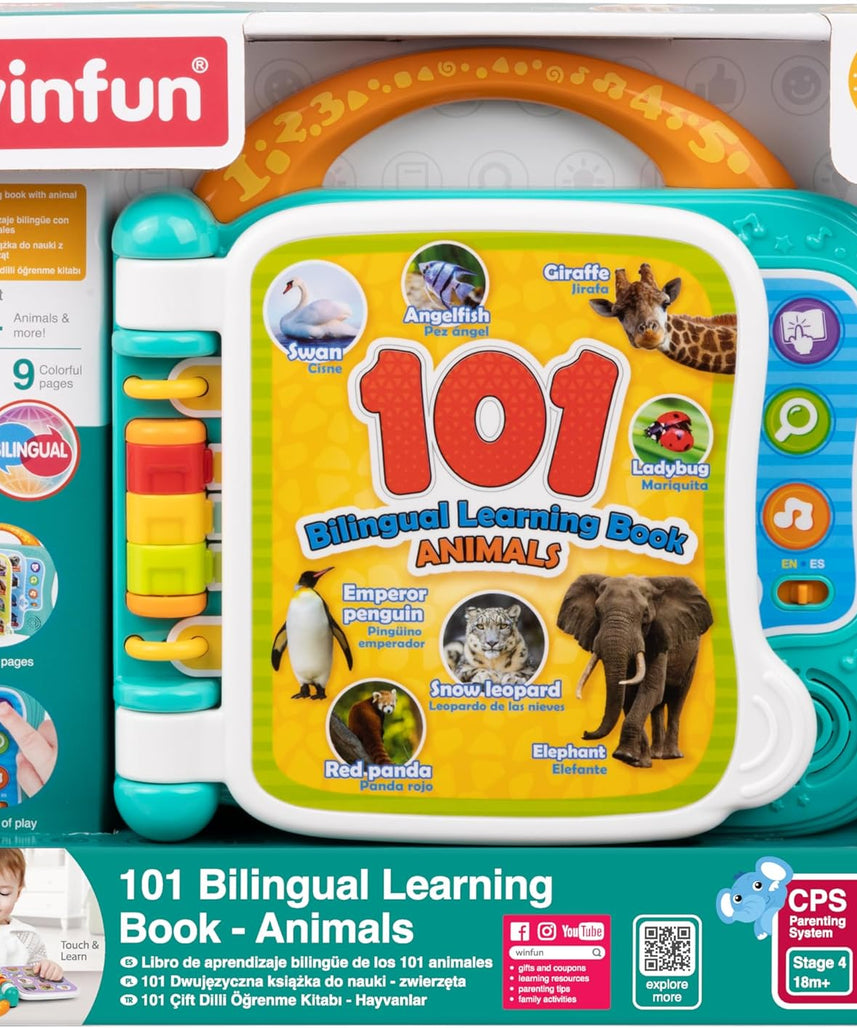 Winfun 101 Animals Bilingual Learning Book for Toddlers Age 18 to 36 Months with Interactive Animal Sounds Names and Short Stories in English and Polish