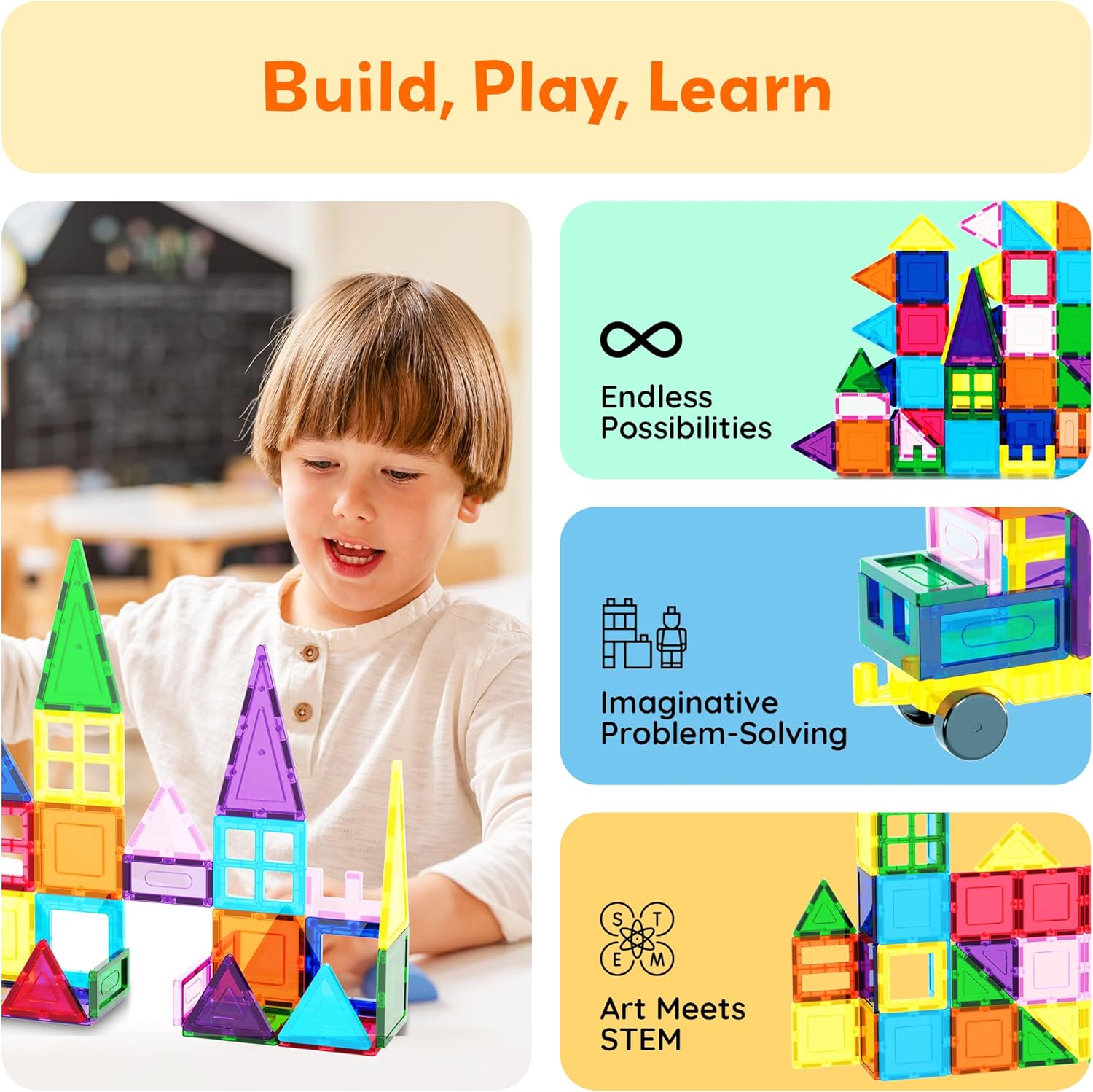 PicassoTiles 101pc Magnetic Tile Building Blocks with Car Base Drawstring Carry Toy Storage Bag Magnetized Block for Kids Magnet ToySet Educational STEM Learning Child Brain Development Ages 3+ PC101