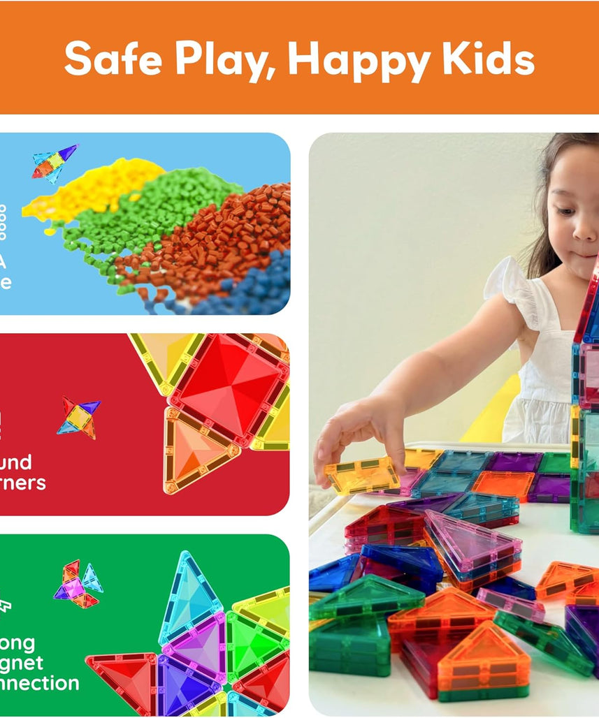PicassoTiles 80 Piece Magnetic Building Block Mini Diamond Series – Travel Size On-The-Go STEM Construction Toy for Kids 3+