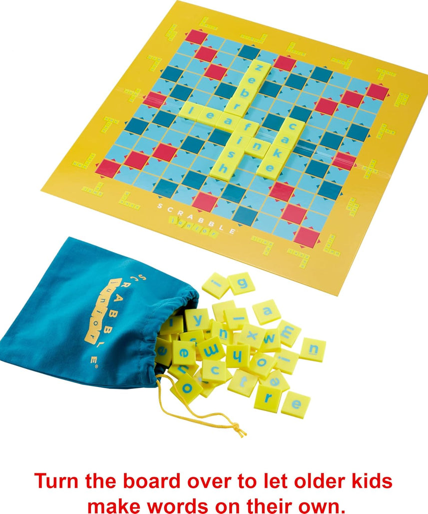Scrabble Junior Kids Crossword Game With 2-Games-In-1, 2-Sided Game Board For 2 To 4 Players Ages 6 To 10 Years Old