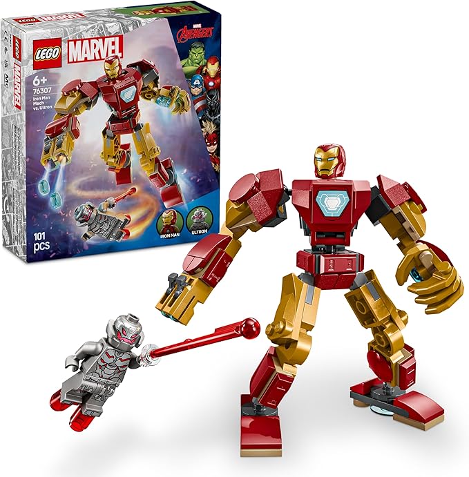 LEGO | Marvel Iron Man Mech vs. Ultron - Buildable Super Hero Toy with 2 Minifigures - Build-and-Play Figure Set - Ramadan Gift for 6 Plus Year Old Boys & Girls 76307