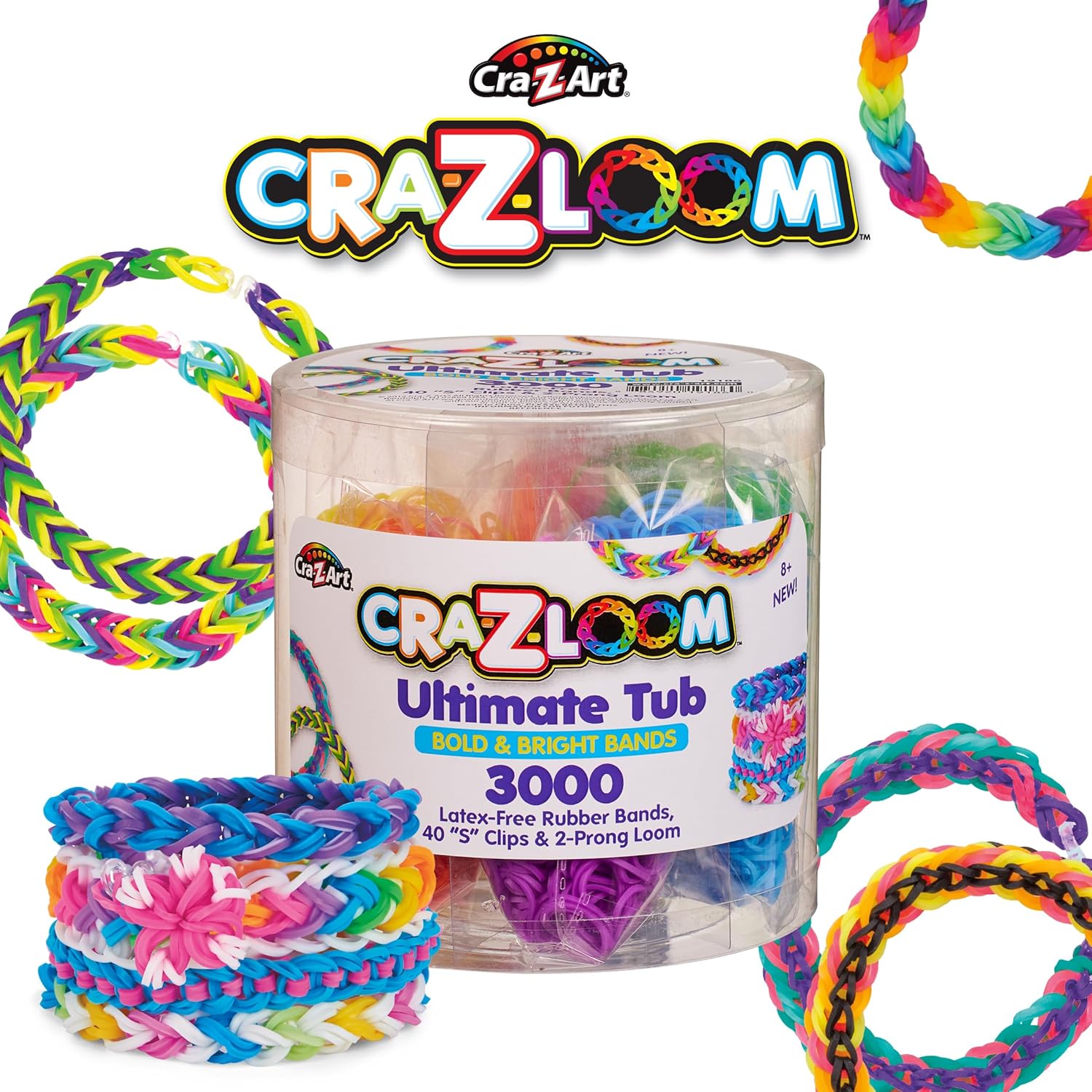 Cra-Z-Loom Ultimate Tub 3000 Rubber Band Bracelet Maker Kit with Neon Bands, 2-Prong Looms, S-Clips, DIY Friendship Jewelry Craft Set for Kids, Creative Party Fun Gift