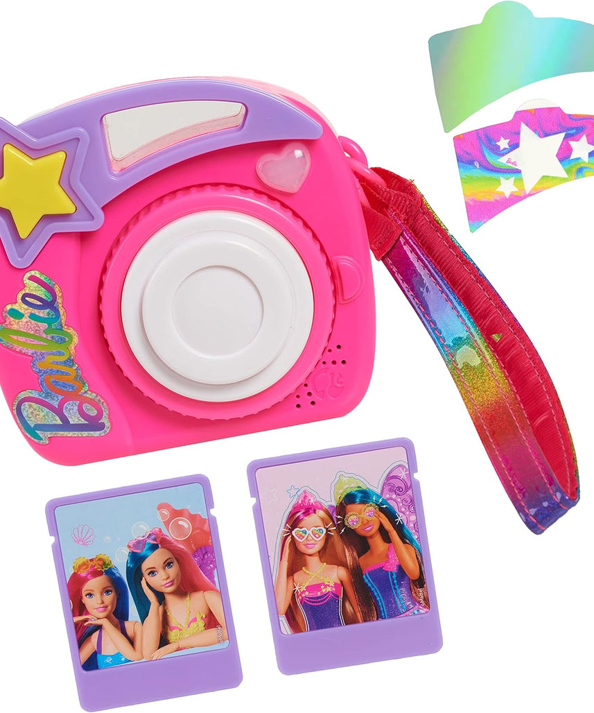 كاميرا باربي فوتو فيلتر للعب، لعبة توجيه وإطلاق النار للأطفال من سن 3 إلى 10 سنوات، تتضمن فلاش النجوم، وحقيبة قوس قزح، ومرشحين للتأثيرات، وصور للعب، وألعاب تعليمية وخيالية
