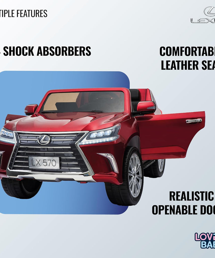 Lovely Baby Lexus LX570 SUV Ride-On Car for Kids, 3+ Years, Remote Control, LED Lights, Music, Openable Doors – Red, Gold, or Blue