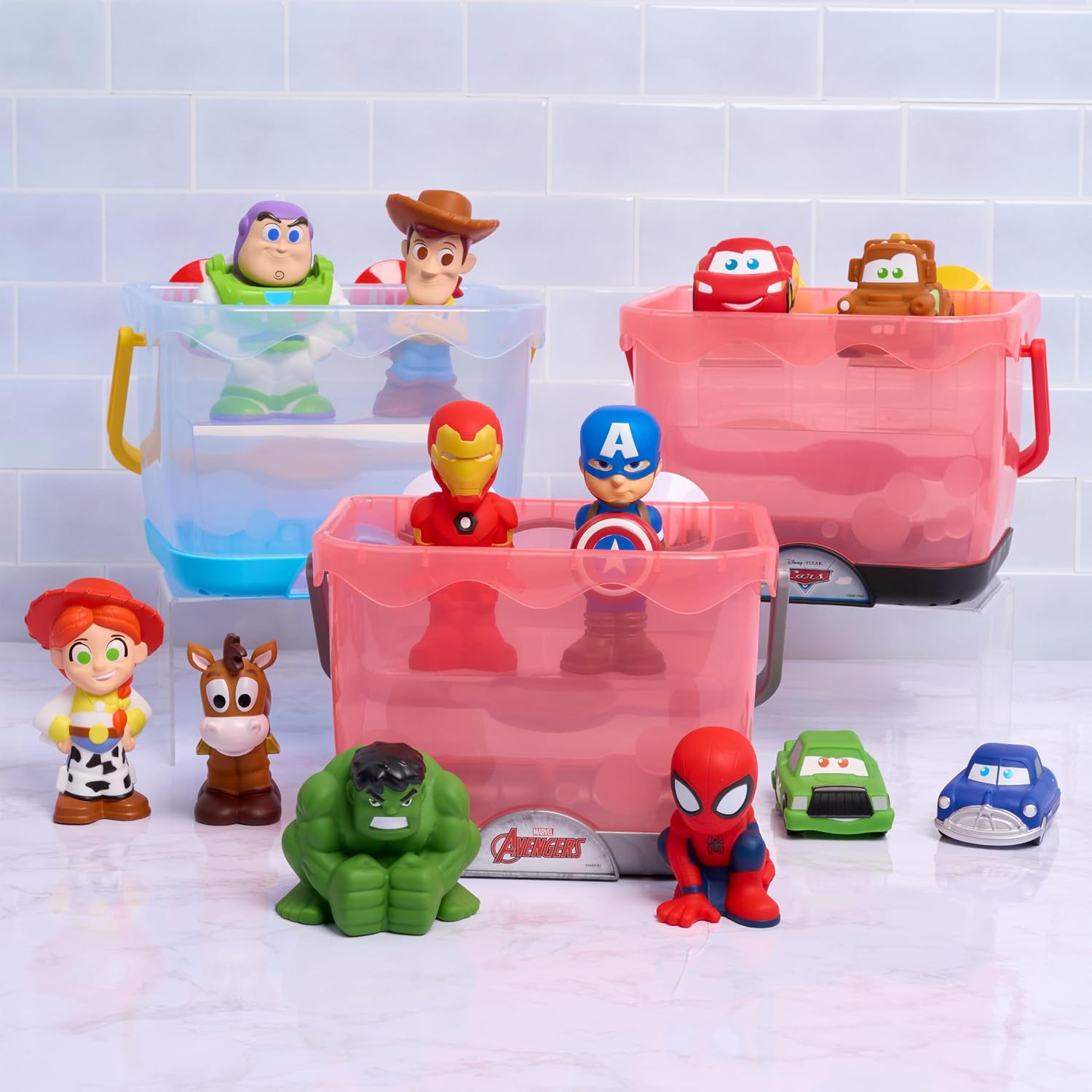 Disney Mickey Mouse Bath Caddy, 6-pieces, 5 Bath Toy Figures