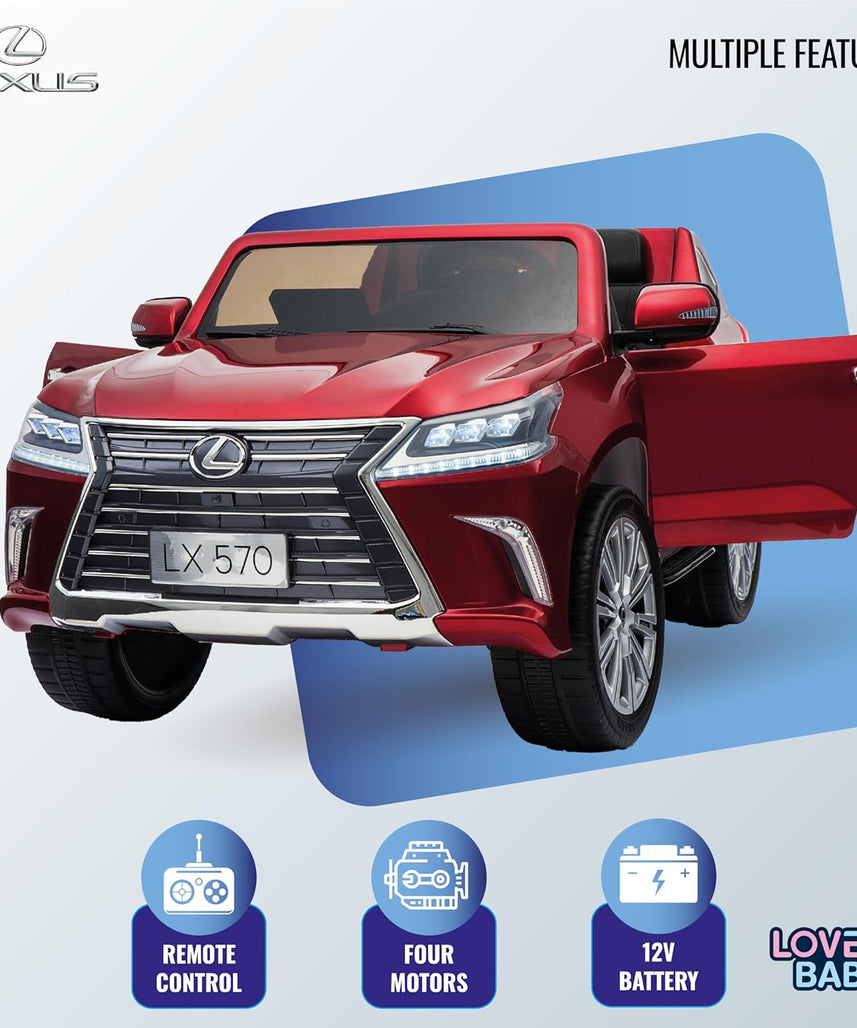 Lovely Baby Lexus LX570 SUV Ride-On Car for Kids, 3+ Years, Remote Control, LED Lights, Music, Openable Doors – Red, Gold, or Blue