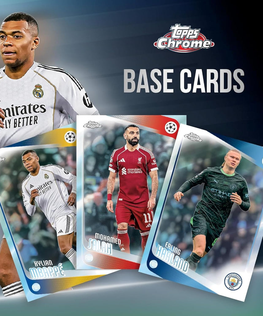 Topps UEFA Club Competitions Chrome 2025/26 Hanger Pack Trading Cards, 15 Cards Per Pack, Exclusive Pulsar Parallels, Autograph Chase Cards, Official UEFA Football Collectibles