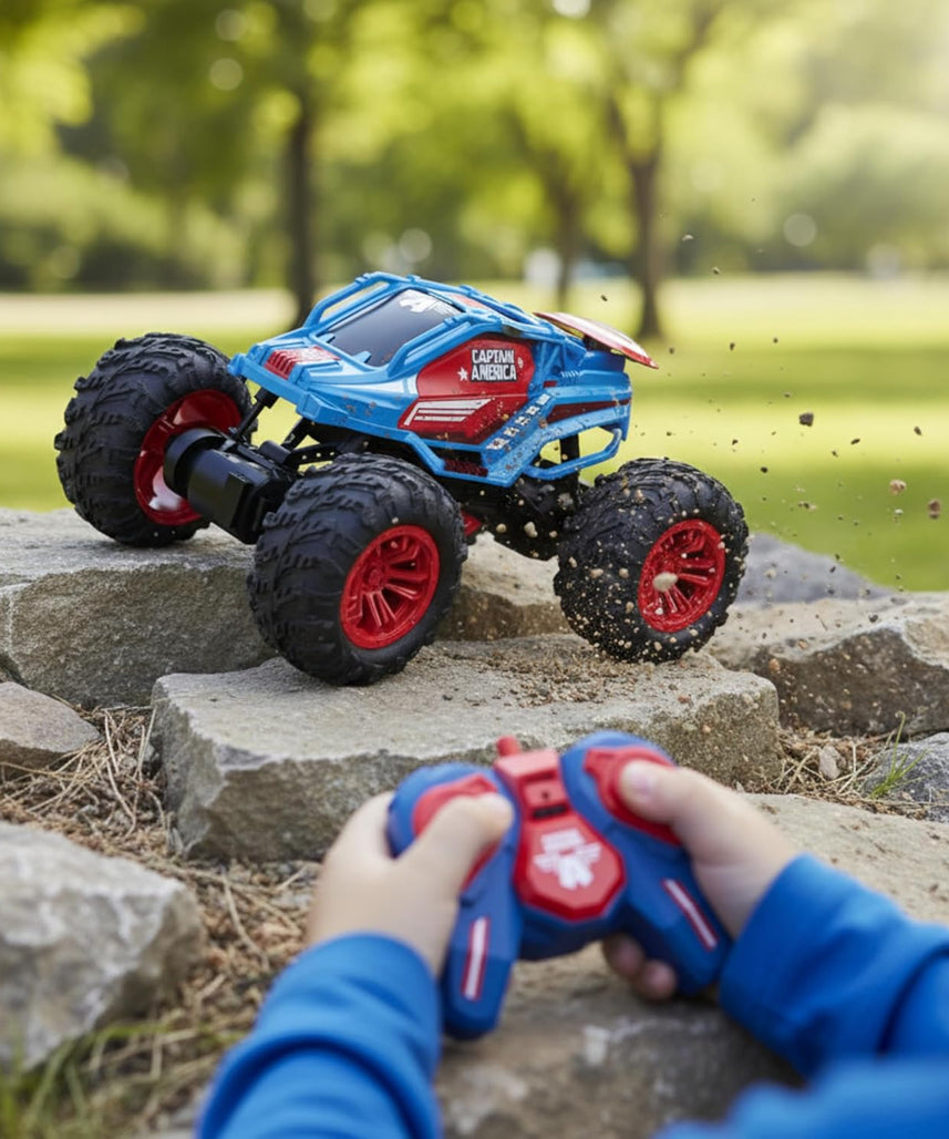 Marvel Captain America RC Monster Truck for Kids, All-Terrain Remote Control Car, 2.4GHz Off-Road Vehicle, Climbs Obstacles, High-Speed Speedster Toy for Boys & Girls, Age 3+