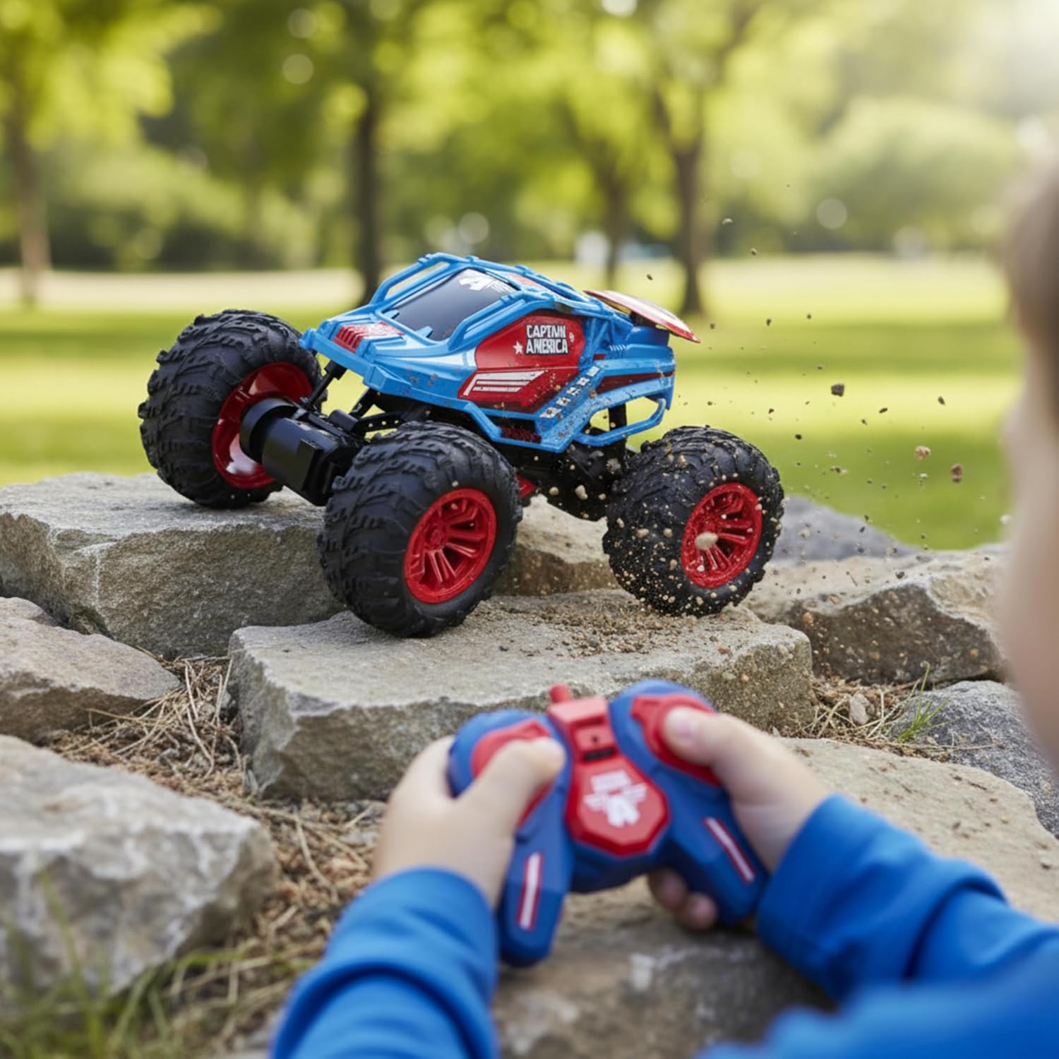 Marvel Captain America RC Monster Truck for Kids, All-Terrain Remote Control Car, 2.4GHz Off-Road Vehicle, Climbs Obstacles, High-Speed Speedster Toy for Boys & Girls, Age 3+
