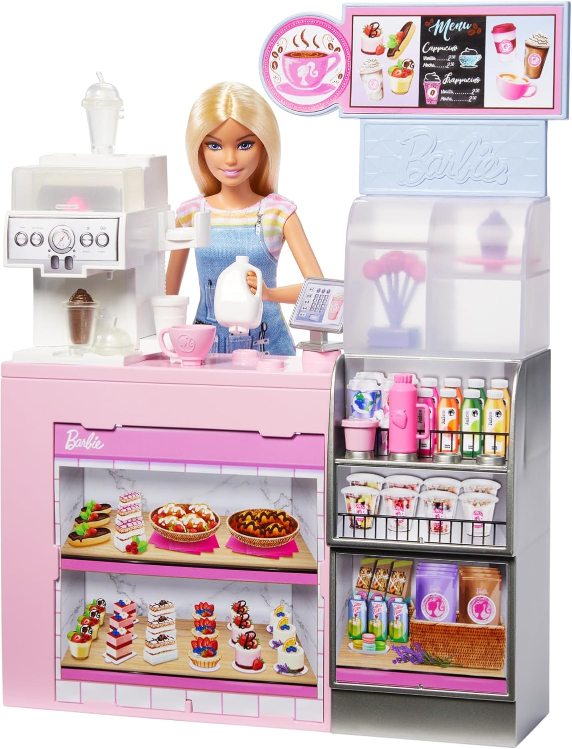 Barbie Naschcafé HXN94 Blonde Barista Doll Playset with Over 12 Accessories Including Coffee Maker/Smoothie Maker, Food and Cups