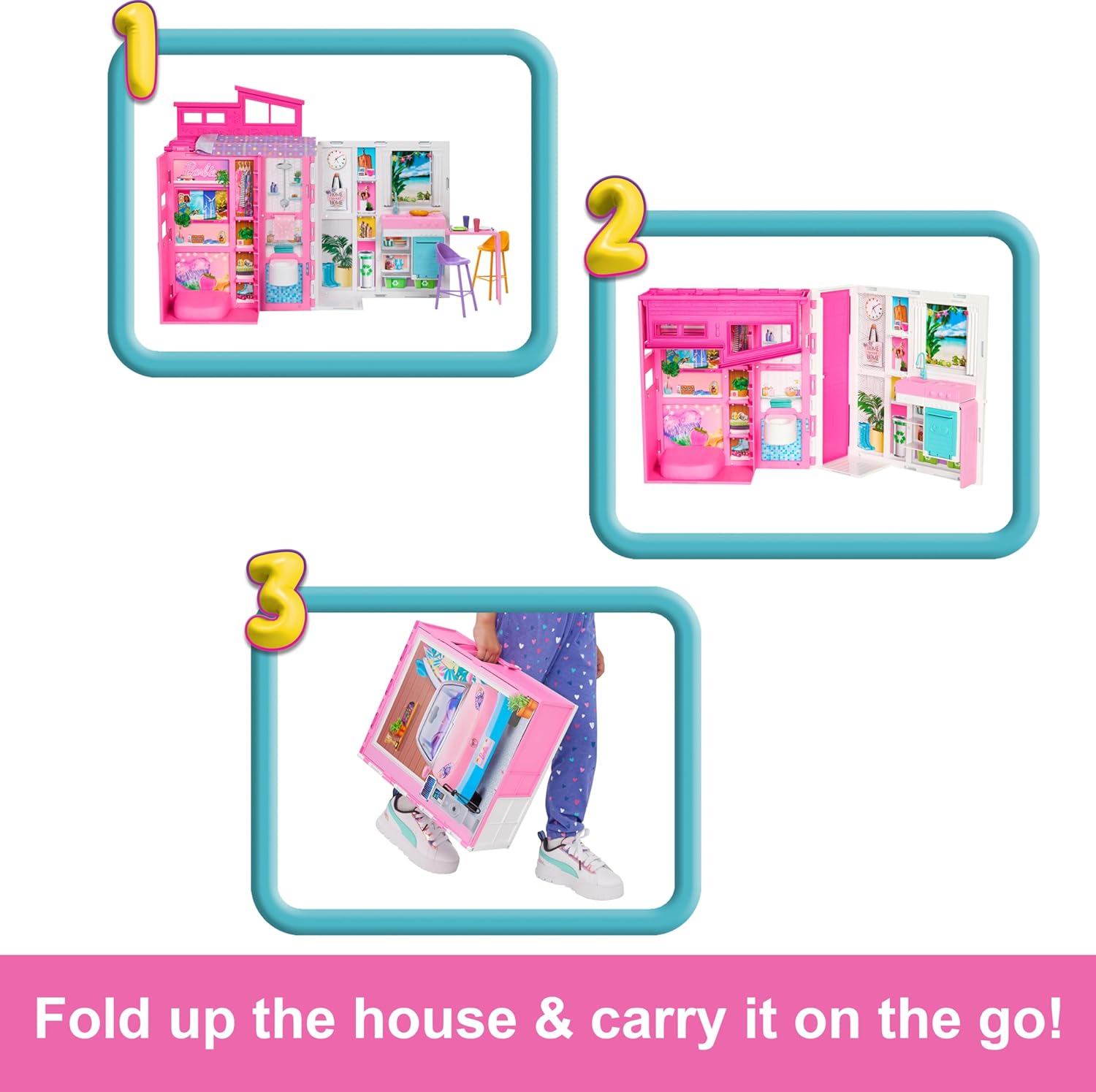 Barbie Getaway House, Doll House Playset with 4 Play Areas and 11 Decor Accessories
