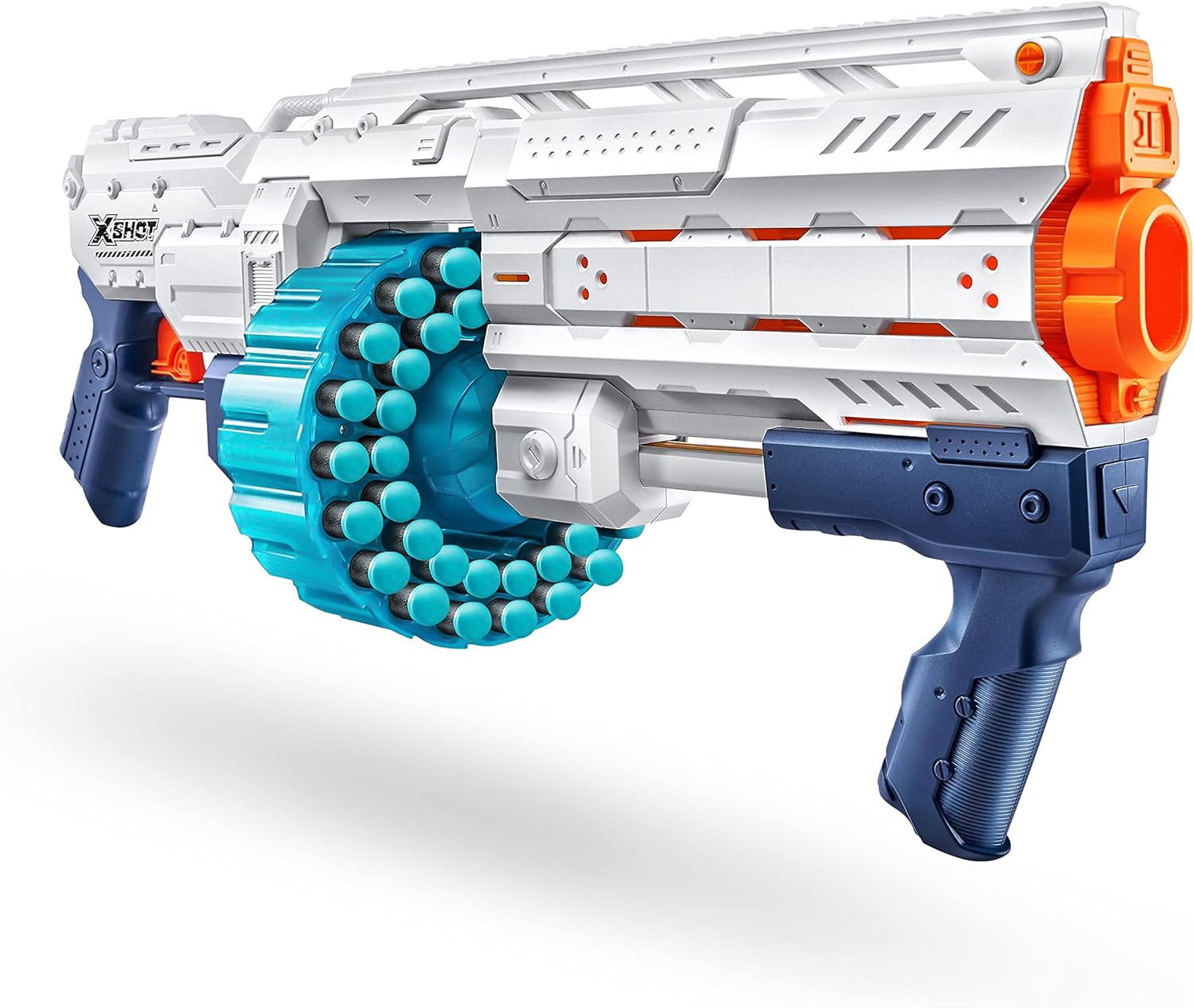 مسدس إكس-شوت إكسل فورتريس، ماسورة بسعة 40 سهمًا، دوران تلقائي، مدى 27 مترًا / 90 قدمًا، آلية الضخ، سكة تكتيكية، مسدس سهام إسفنجي لعبة، 36507، للأطفال، المراهقين، البالغين