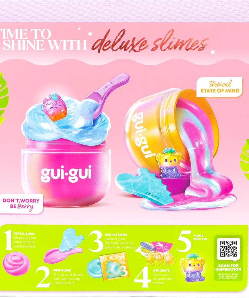 GUI GUI Fruity Glow Deluxe Twin Pack Slime Kit, 2 Scented Slimes Jelli & Clear with Gua Sha and Scoop Tools, 5-Step Beauty Ritual Sensory Toy for Kids, Ages 6+