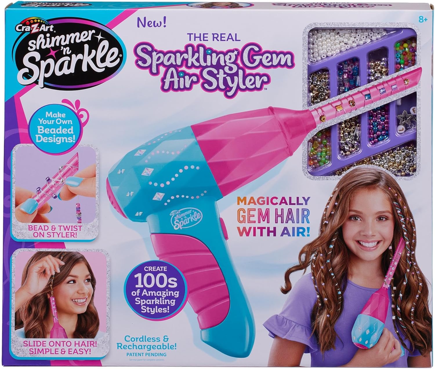 CRA-Z-ART Shimmer N Sparkle Real Sparkling Gem Air Styler Create beaded gem threads for childrens hair Present for girls aged 8 and over