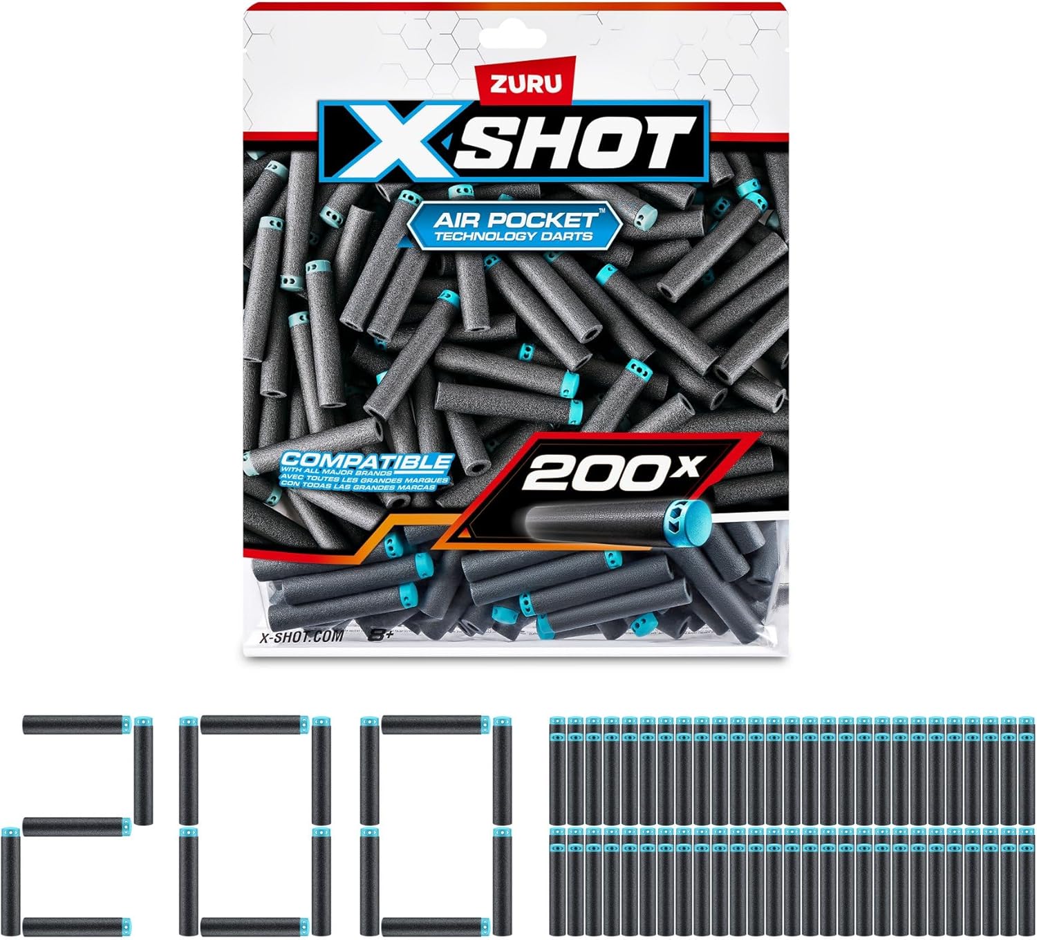 XSHOT X-Shot Dart Big Refill, 200 Foam Darts Refill Pack, Compatible with X-Shot and Other Dart Blasters, Boys, Age 8+