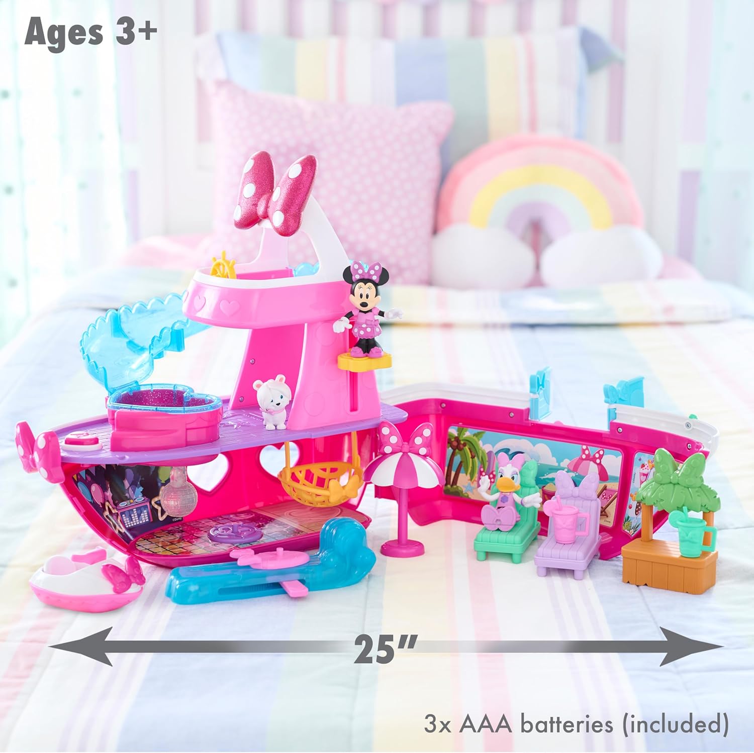 Just Play Minnie Mouse Bowdazzling Yacht Playset with Light and Sound Effects, 14 Pieces, Children's Toy from 3 Years