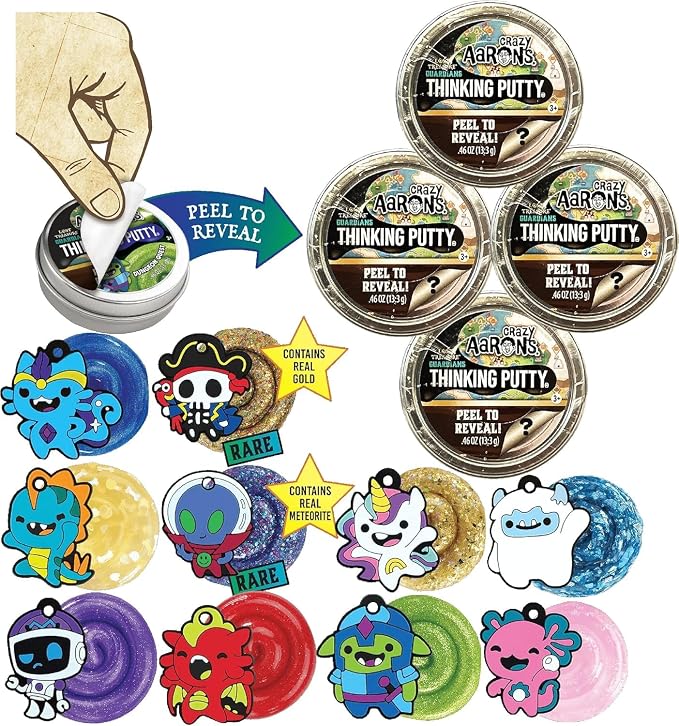 Crazy Aaron's Putty Mini Tins Lost Treasure Guardians Peel to Reveal Putty and Charms (Collect All 10) Gift Set Party Bundle - Box of 60 (.47oz Each) (Items are Assorted & May Contain Duplicates)